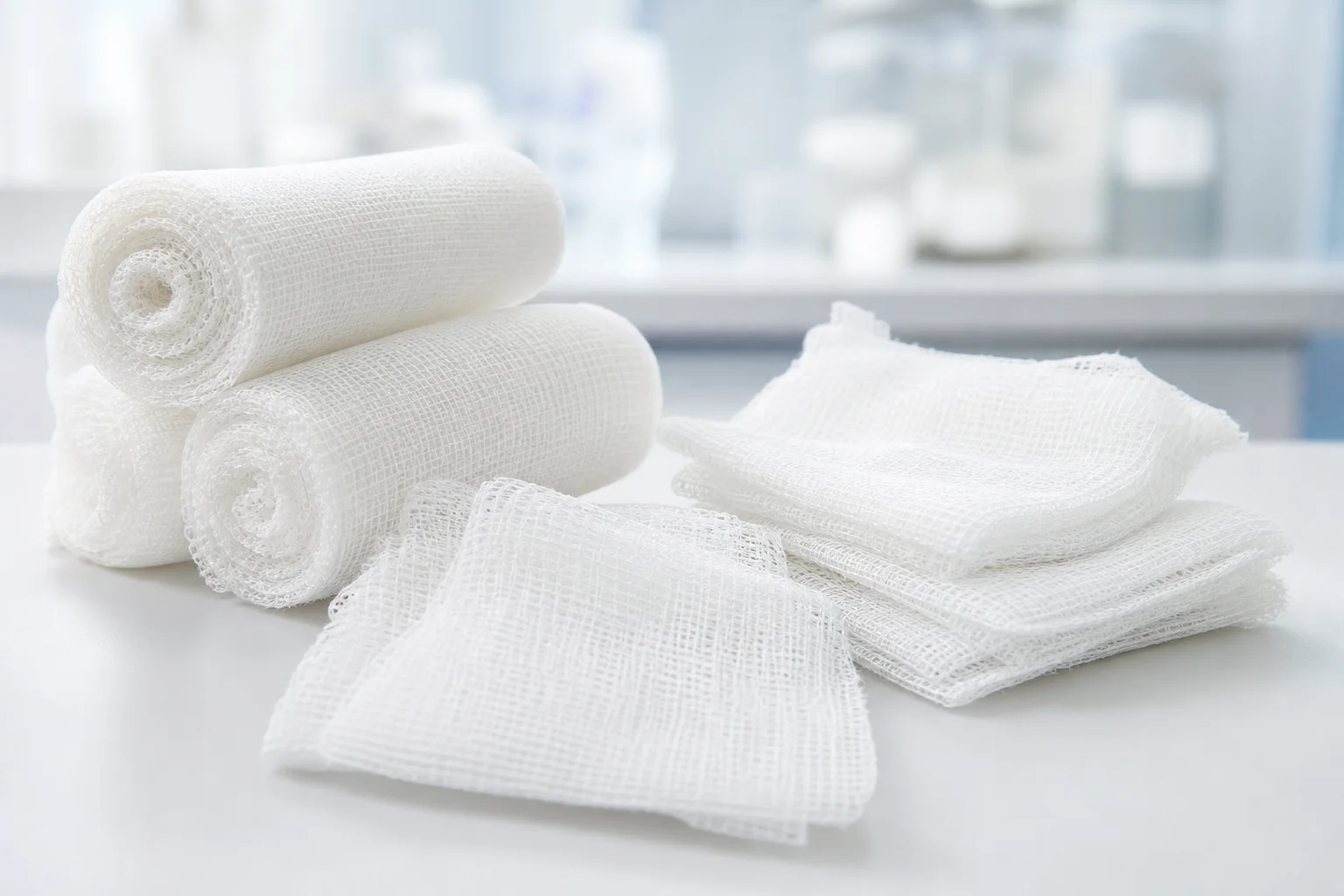 Premium absorbent cotton gauze rolls and cut gauze by Celery Pharma for hospital wound care