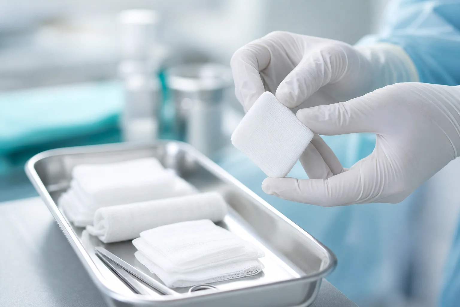 Clinical application of absorbent gauze swabs during wound care dressing protocols